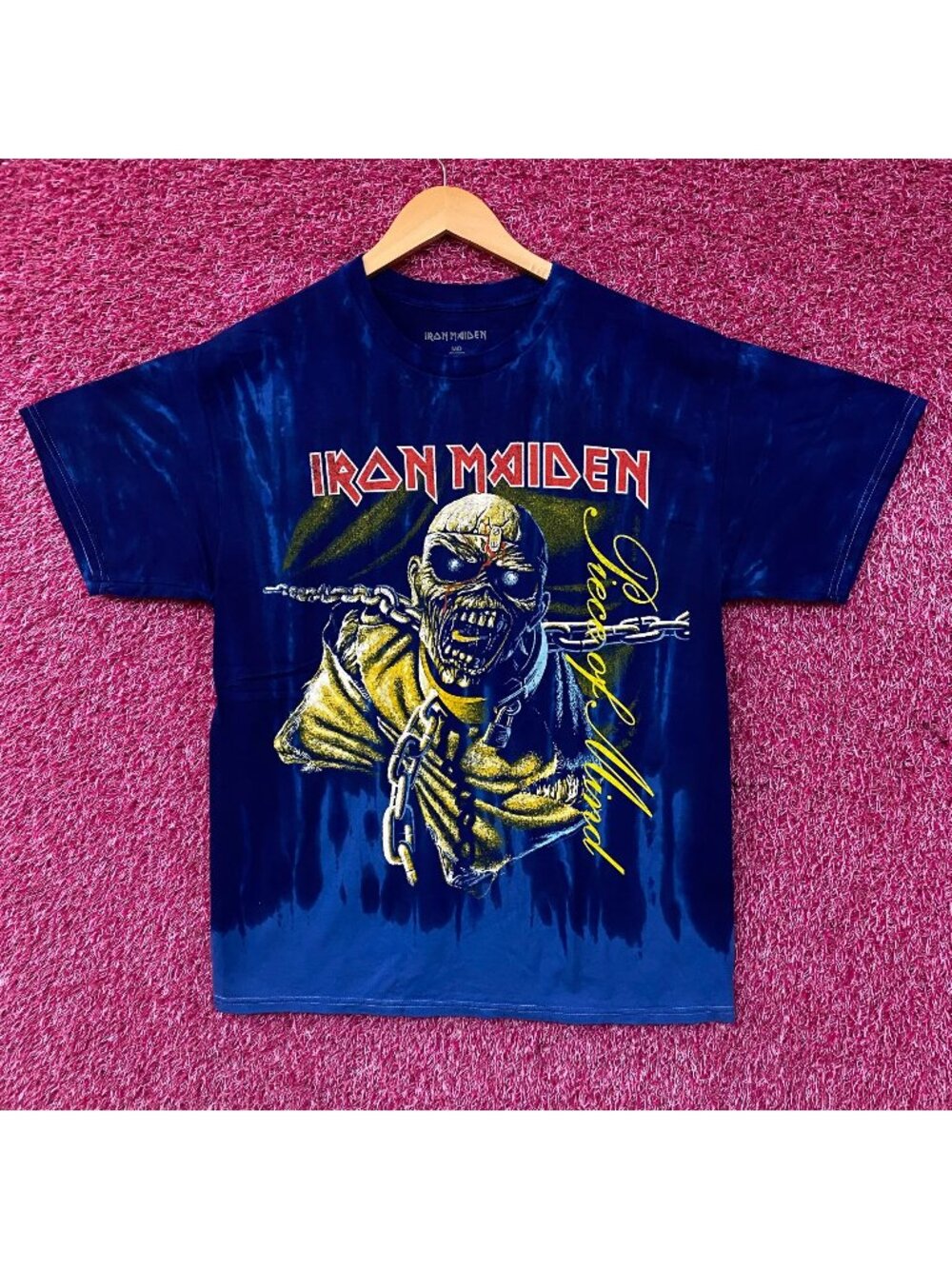 Iron Maiden "Piece of Mind" Blue Tie-Dye Graphic T-Shirt Medium